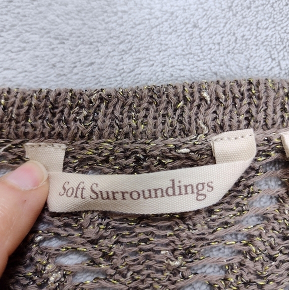 Soft Surroundings Tan Metallic Pointelle Pullover Sweater Sz S - Picture 10 of 12
